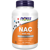 NOW Foods NAC 1000mg bottle, 120 tablets, front label showing N-acetyl cysteine 1000mg per tablet