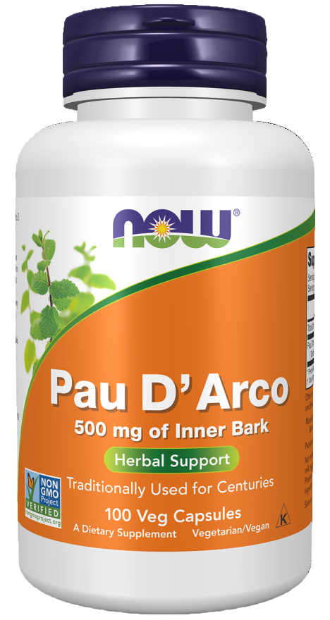 Now Foods Pau D’Arco 500 mg 100 Veg Capsules Ireland - Front of pack