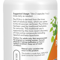 Now Foods Pau D’Arco 500 mg 100 Veg Capsules Ireland Left