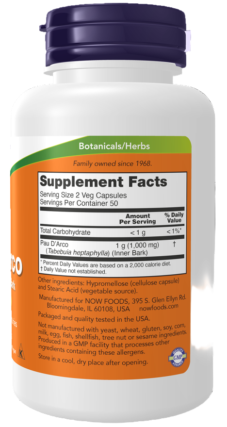 Now Foods Pau D’Arco 500 mg 100 Veg Capsules Ireland right