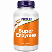 NOW Foods Super Enzymes 90 tablets bottle front, digestive enzyme food supplement