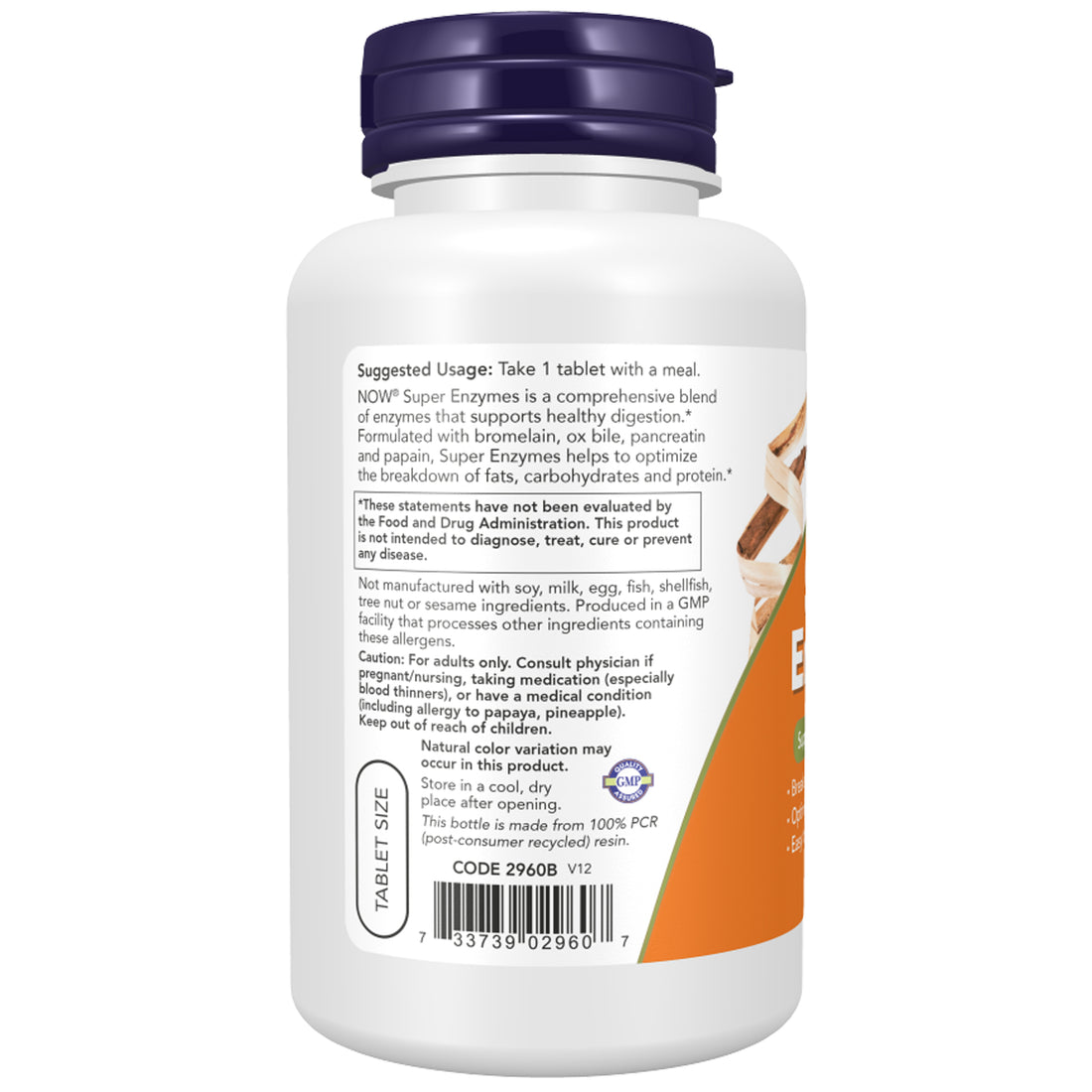 NOW Foods Super Enzymes 90 tablets bottle right side