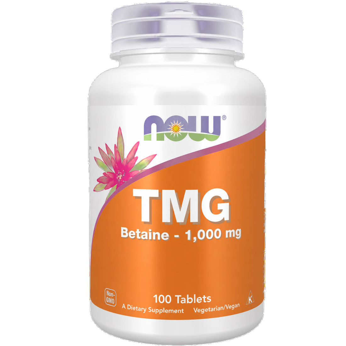 NOW Foods TMG Trimethylglycine 1000mg bottle front, 100 tablets