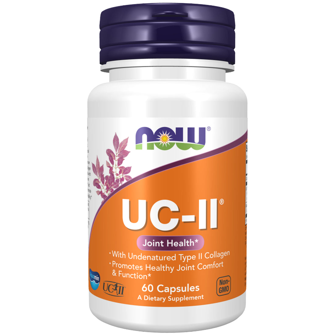 NOW Foods UC-II Type II Collagen 60 capsules bottle front, 40mg UC-II per capsule