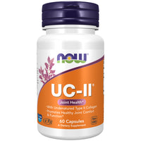 NOW Foods UC-II Type II Collagen 60 capsules bottle front, 40mg UC-II per capsule