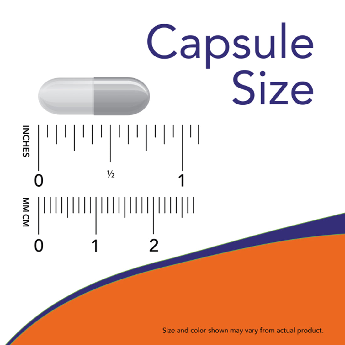 Capsule size measurement chart with a ruler and a capsule illustration.