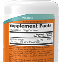 Now Foods Zinc Picolinate 50 mg 120 Veg Caps Ireland - Right Side