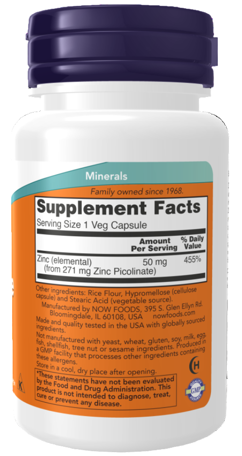 Now Foods Zinc Picolinate 50 mg 120 Veg Caps Ireland - Right Side