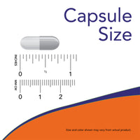 Capsule size measurement chart with a ruler and a capsule on a white background
