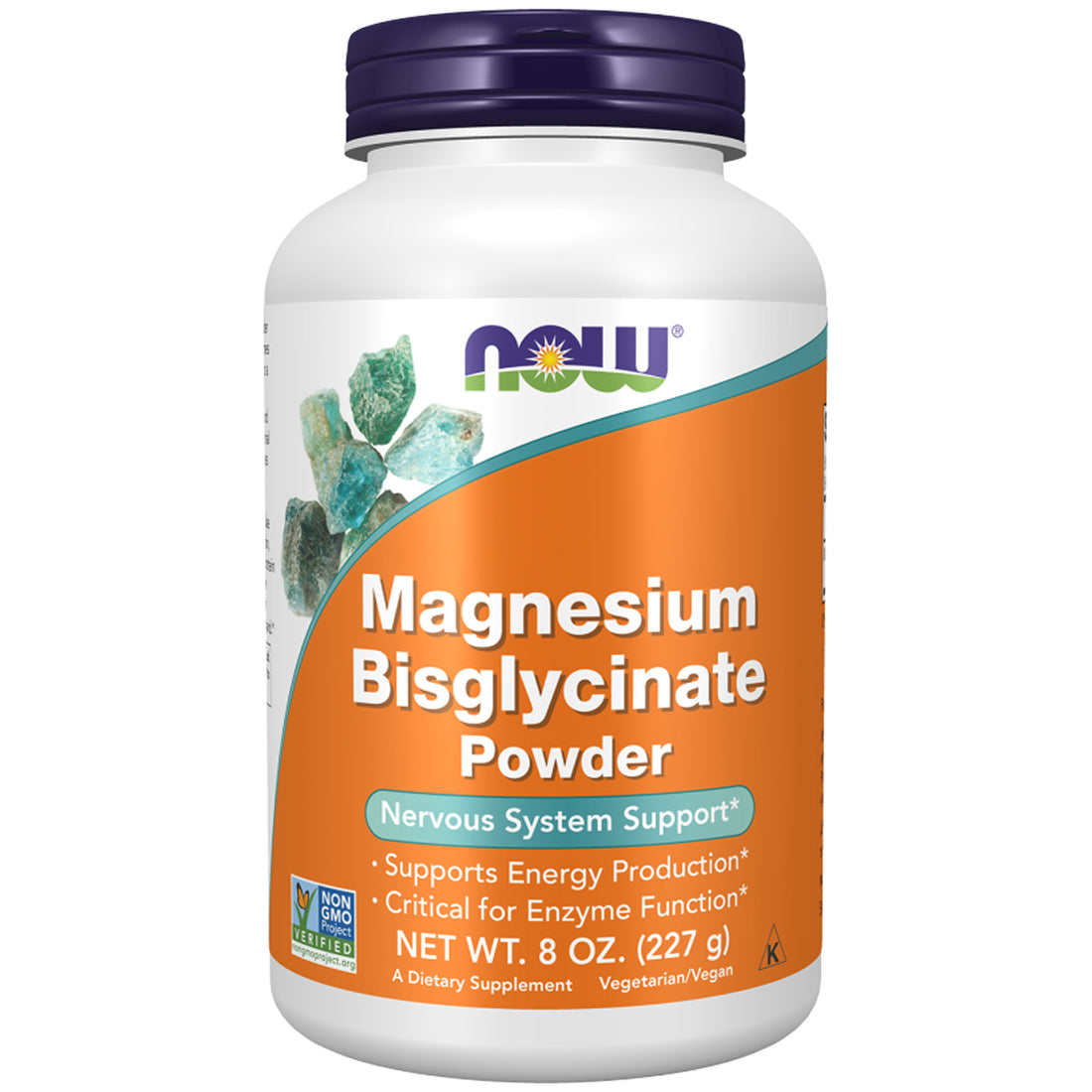 NOW Magnesium Bisglycinate Powder 227g container, providing 300mg elemental magnesium per serving