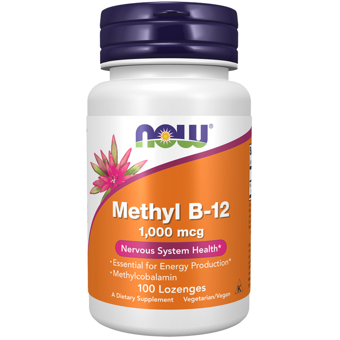 NOW Methyl B-12 1,000mcg methylcobalamin lozenges, 100-pack, front label