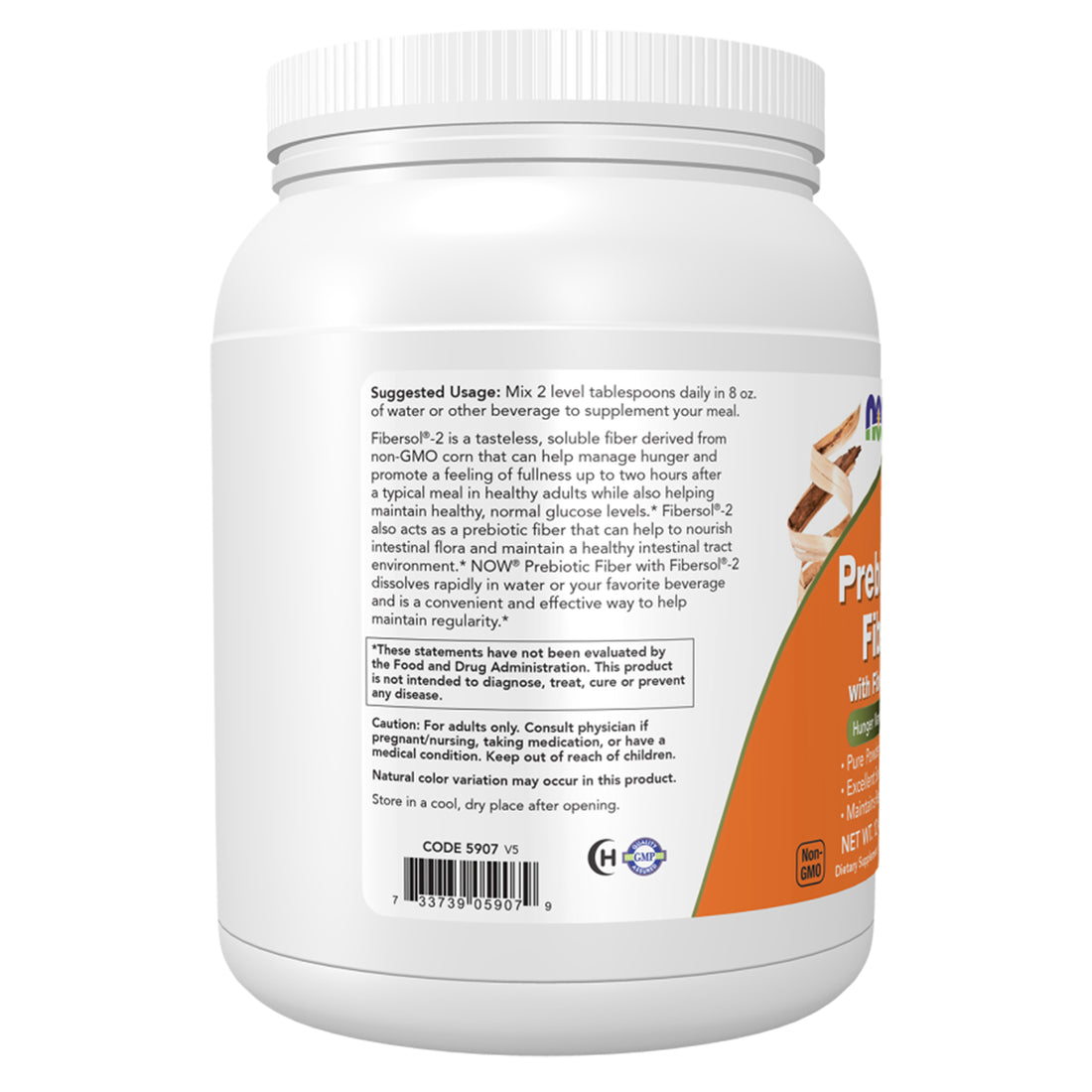 NOW Prebiotic Fiber with Fibersol-2 powder 340g food supplement, Ireland left side