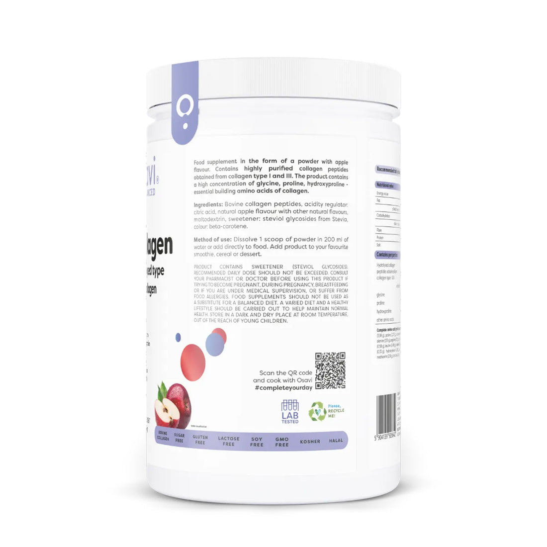 Osavi Hydrolysed Collagen Type I and III Apple 660g powder food supplement Ireland right side