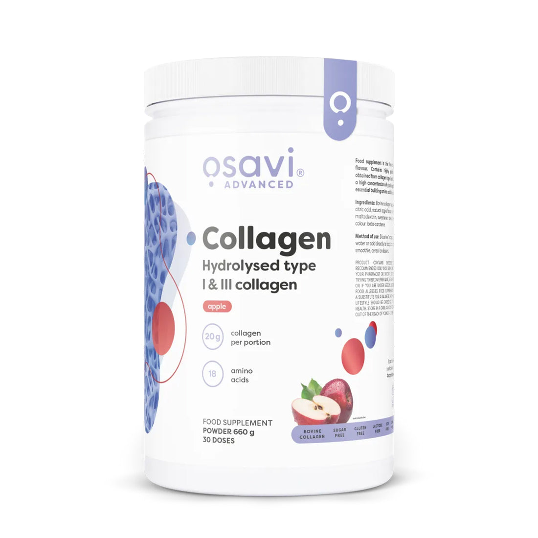 Osavi Hydrolysed Collagen Type I and III Apple 660g powder food supplement Ireland