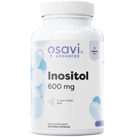 Osavi Inositol 600mg front of bottle, myo-inositol form, 100 vegan capsules, food supplement, one capsule daily