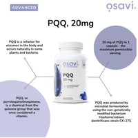 Osavi PQQ 20mg 60 vegan capsules front label Ireland - Information chart 