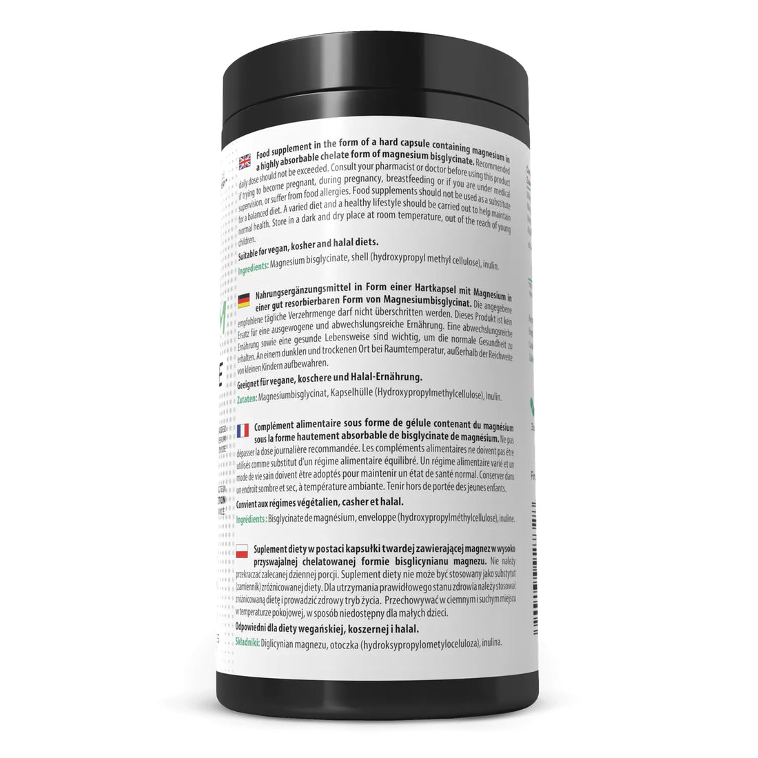 Skill Nutrition Magnesium Bisglycinate 120 capsules available in Ireland - Back Lable 