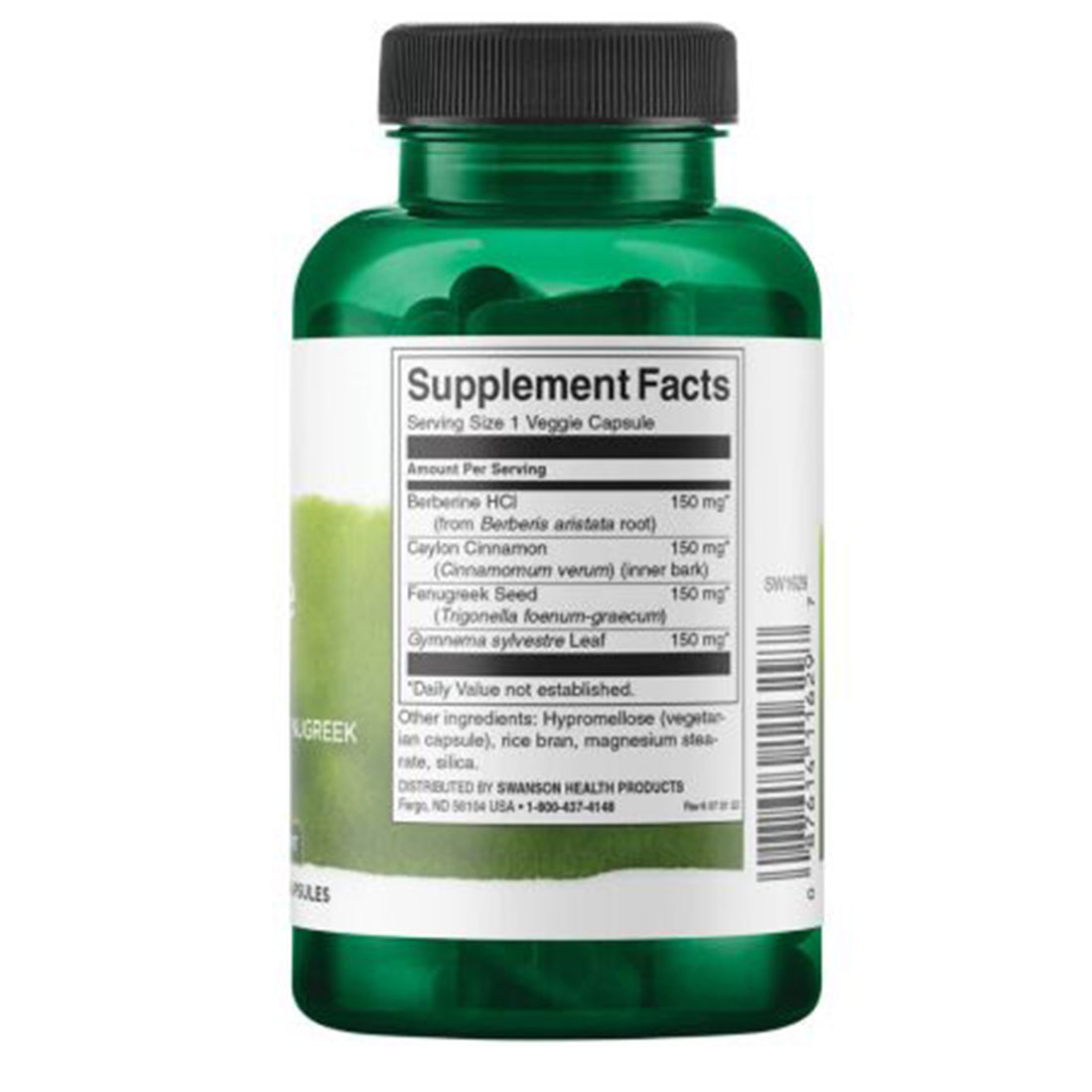Green supplement bottle with label on a white background