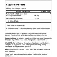 Supplement facts label for a dietary supplement with NutraFlora branding.