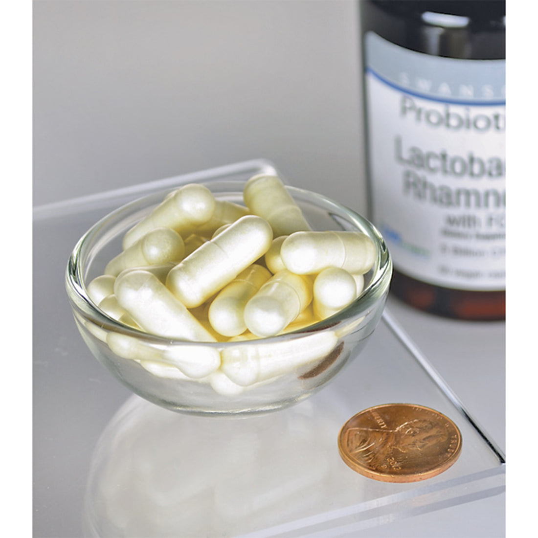 Swanson Lactobacillus Rhamnosus with FOS 5 Billion CFU vegetarian capsules available in Ireland Pill size