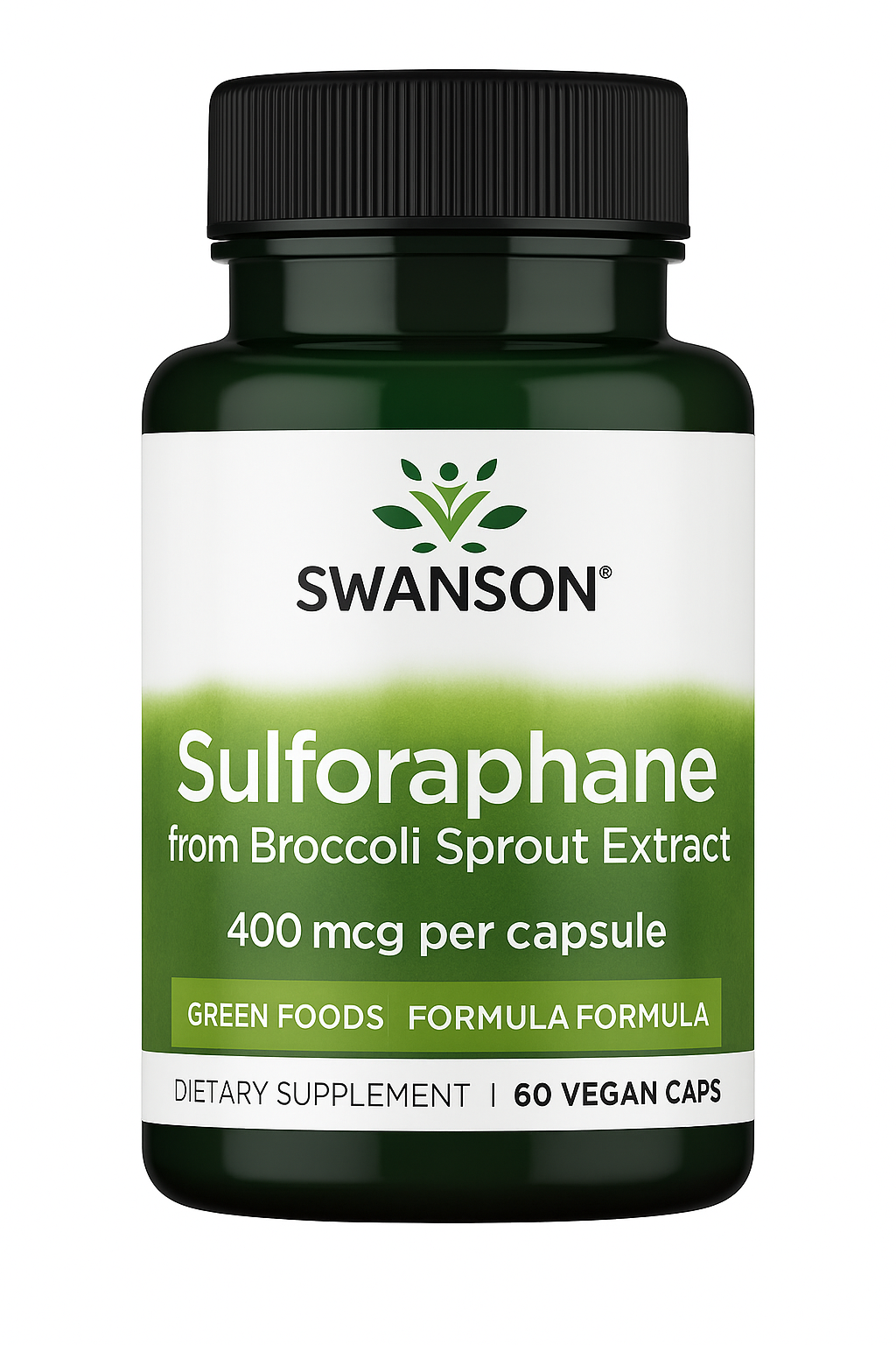 Swanson Sulforaphane supplement bottle on a white background