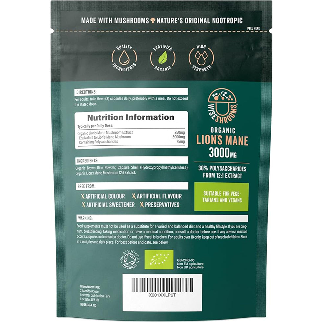 Wiseshrooms Lion’s Mane 3000mg mushroom capsules 90 count Ireland