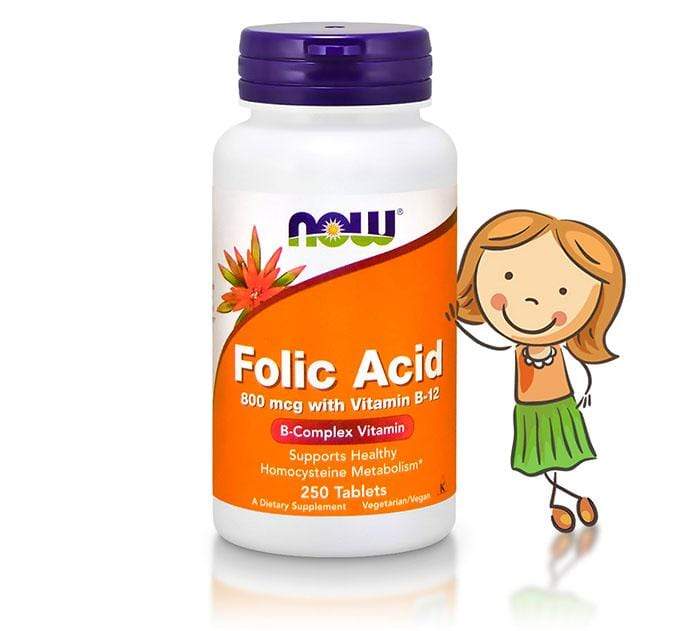 Now Foods - Folic Acid 800 mcg with Vitamin B-12 Tablets -250 Veg Tablets - Probiotic.ie