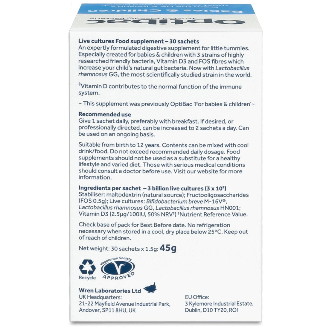 Optibac Babies & Children - 30 Sachets - Probiotic.ie