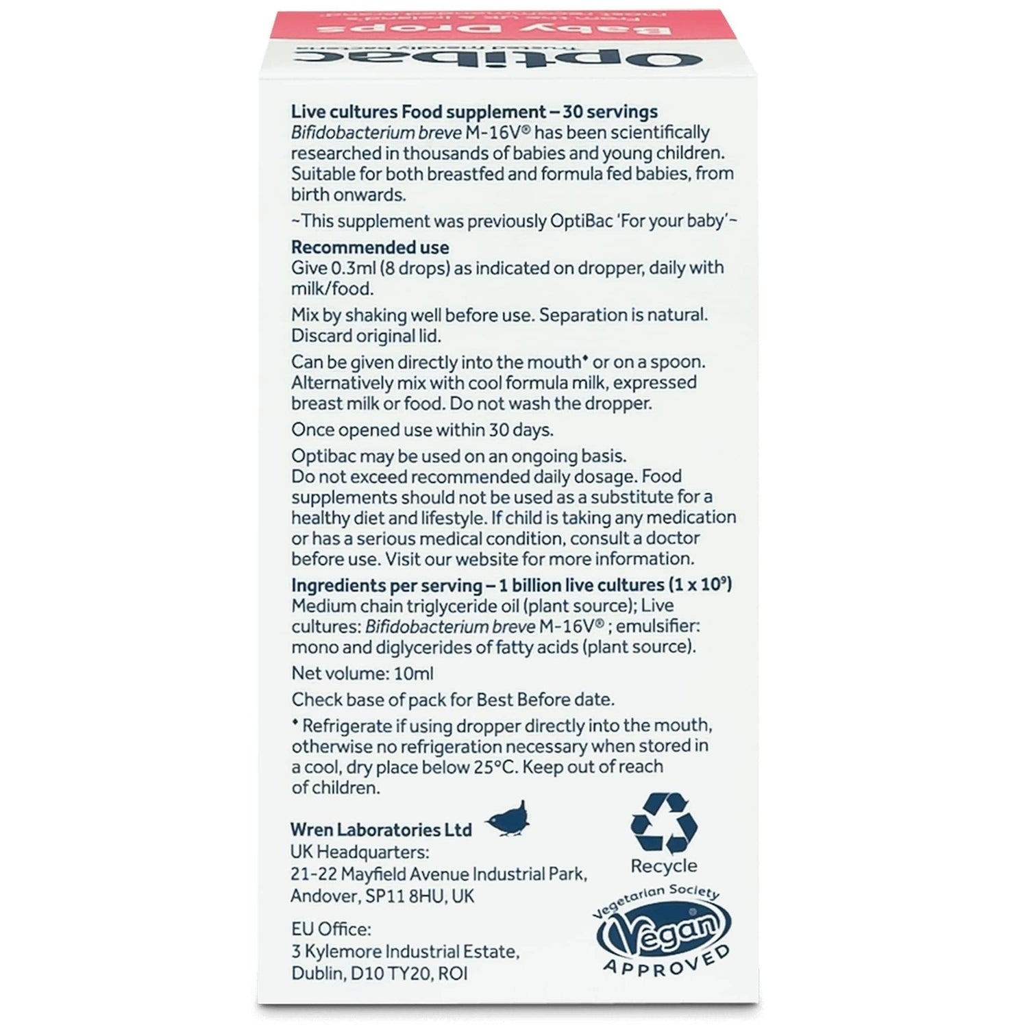 Optibac Baby Drops - 0-3 Years - 30 Servings - Probiotic.ie