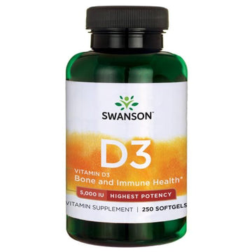 Swanson Highest Potency Vitamin D-3 - 5,000 Iu 250 Soft Gels - Probiotic.ie