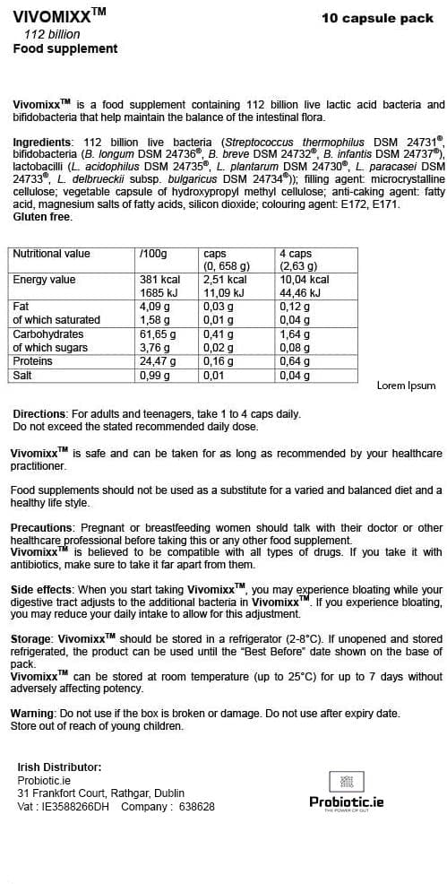 Vivomixx Probiotic 112 Billion - Choose 30 or 60 Caps - Probiotic.ie
